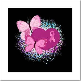 Breast Cancer Awareness Ribbon And Butterflies Posters and Art